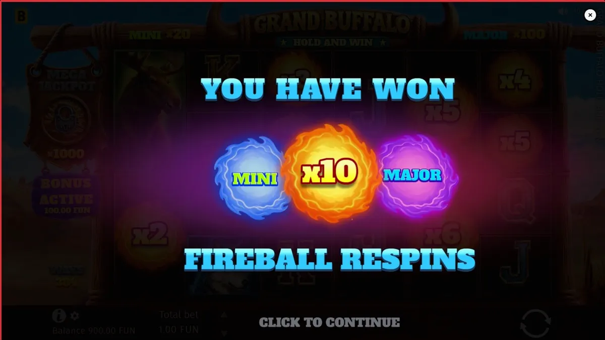 Cenário de deserto e búfalos no slot Grand Buffalo Hold & Win